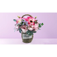 Rustic Flower Basket with Lisianthus & Gerbera