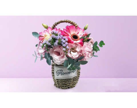 Flower Basket with Lisianthus & Gerbera