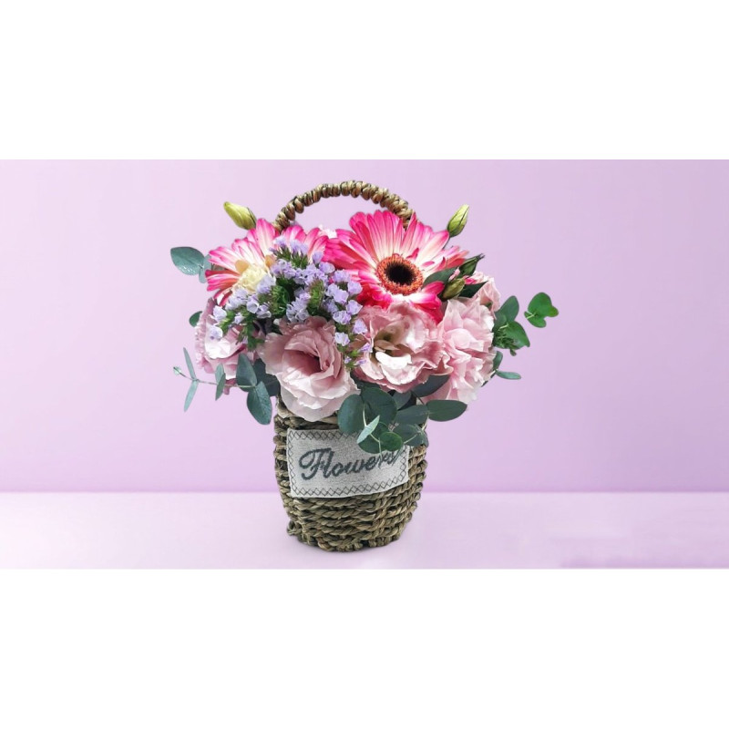 Rustic Flower Basket with Lisianthus & Gerbera